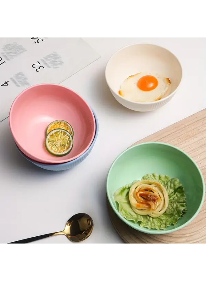 Thickened Striped Food Grade Bowls 4pcs Off White Pink Green Blue Dishwasher Microwave Safe - Image 3